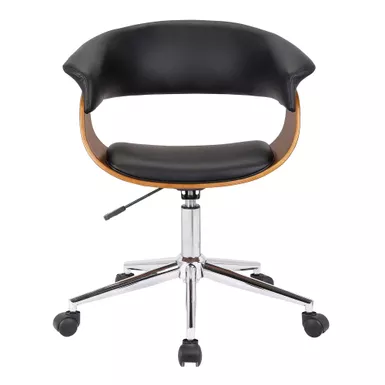 Bellevue Mid-Century Office Chair In Chrome Finish With Black Faux Leather And Walnut Veneer 2 Bellevue Mid-Century Office Chair In Chrome Finish With Black Faux Leather And Walnut Veneer - Image 2