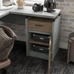 DH BASIC Urban 63-inch Multi-storage L-shape Desk By Denhour - Light Hickory -Felloweis Store e365e033 9806 4b40 a9d0 8aa0ff625929