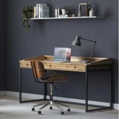 WYNDENHALL Brinkley Modern Industrial Writing Office Desk - Distressed Golden Wheat