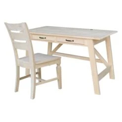 Serendipity Solid Wood Desk With 2 Drawers And Chair - Stained - Unfinished