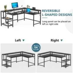 Lee Industrial L-Shaped Desk With Storage Shelves, Corner Computer Desk PC Laptop Study Table Workstation - Black -Felloweis Store e555ff5c e214 4eb0 8b8e 6b2123deb14e