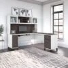 Somerset 71W L Shaped Desk With Hutch - Storm Gray/White