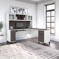 Somerset 71W L Shaped Desk With Hutch - Storm Gray/White
