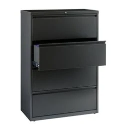 8000 Series 36" Wide 4-Drawer Lateral File Cabinet, Charcoal - Locking - Grey - Metal/Steel