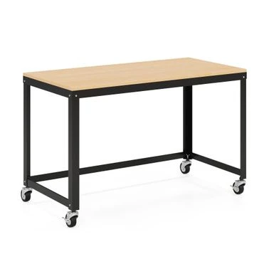 Space Solutions 48" W Mobile Metal Desk With Laminate Top, Black/Maple - White 2 Space Solutions 48" W Mobile Metal Desk With Laminate Top, Black/Maple - White - Image 2