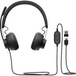 Logitech - Zone 750 Wired Noise Canceling On-Ear Headset - Black