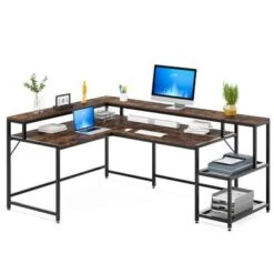 Lee Industrial L-Shaped Desk With Storage Shelves, Corner Computer Desk PC Laptop Study Table Workstation - Grey -Felloweis Store e9eb3aed 47c9 41b7 957e 9399d5cc32da