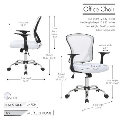 Porthos Home Cyrus Swivel Office Chair, Mesh Back, Adjustable Height - White 6 Porthos Home Cyrus Swivel Office Chair, Mesh Back, Adjustable Height - White - Image 6