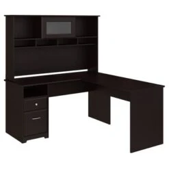 Cabot 60W L Shaped Computer Desk With Hutch By Bush Furniture - Ash Gray -Felloweis Store ed9e7525 8199 4251 828a 05277c5ea805