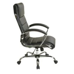 Executive Office Chair With Padded Arms In Faux Leather - Black -Felloweis Store ee437330 d284 41e4 a3c7 433877af13a6