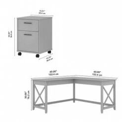 Key West 60W L Shaped Desk With Mobile File Cabinet By Bush Furniture - Washed Gray -Felloweis Store eecc701c 26f8 4ccd 970c ada3bc705ce3