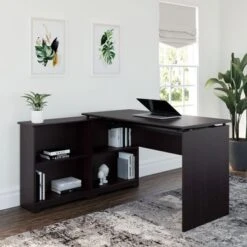 52W 3-position Sit To Stand Corner Bookshelf Desk - Espresso Oak -Felloweis Store ef5891b0 5463 471e b973 f02520246877