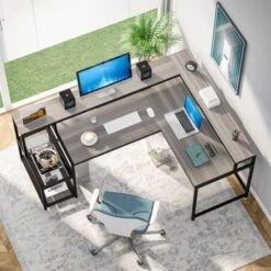 Lee Industrial L-Shaped Desk With Storage Shelves, Corner Computer Desk PC Laptop Study Table Workstation - Grey -Felloweis Store f0143818 b5d7 478f ab8a 573c1dce7b92