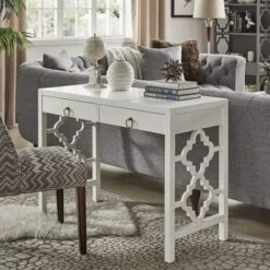 Andi 2-Drawer White Finish Writing Desk By INSPIRE Q Bold - Frost Grey -Felloweis Store f061fbeb 31fb 4e6f 948a 7f2145a6367d