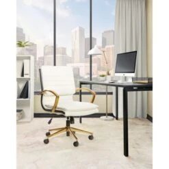 Ave Six Mid-Back Faux Leather Office Chair With Gold Finish Base - CREAM