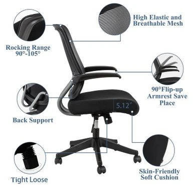 Mid-mesh Task Chair With Flip Up Arms And Tilt Function MAX 105 - Grey 11 Mid-mesh Task Chair With Flip Up Arms And Tilt Function MAX 105 - Grey - Image 11
