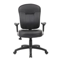 Boss Black Leather Task Chair W/ Adjustable Arms - Black