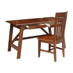 Serendipity Solid Wood Desk With 2 Drawers And Chair - Washed Gray Taupe -Felloweis Store f2482fd5 22db 47e4 838b fd1de0c72711