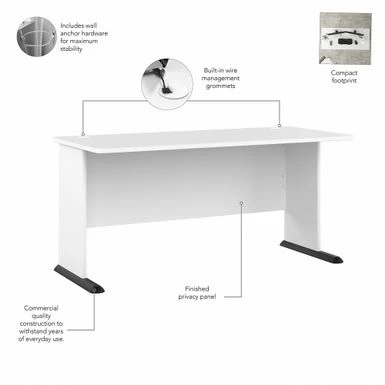 Studio A 60W Gaming Desk By Bush Business Furniture - White 7 Studio A 60W Gaming Desk By Bush Business Furniture - White - Image 7
