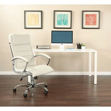 Executive Office Chair With Padded Arms In Faux Leather - White 3 Executive Office Chair With Padded Arms In Faux Leather - White - Image 3