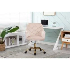 Velvet Swivel Chair For Living Room Leisure Chair Office Chair - 22.4" X 24.2" X32~36.4"H - Light Pink -Felloweis Store f81e6a87 83b5 4aa5 8491 e44f0d7d68ec