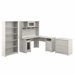 Cabot 60W L-Desk With Hutch, Cabinet And Bookcase By Bush Furniture - White -Felloweis Store fb8bc11d 0270 4420 803d 900f6947f794
