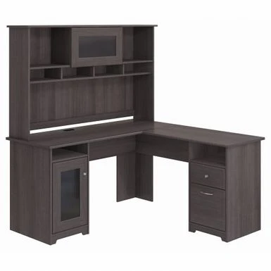 Cabot 60W L-Shaped Desk With Hutch And Storage By Bush Furniture - Heather Gray 3 Cabot 60W L-Shaped Desk With Hutch And Storage By Bush Furniture - Heather Gray - Image 3